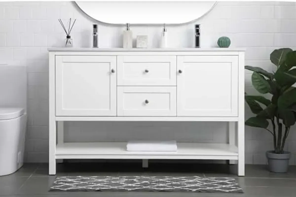 Elegant Lighting 54 Inch Double Bathroom Vanity in White