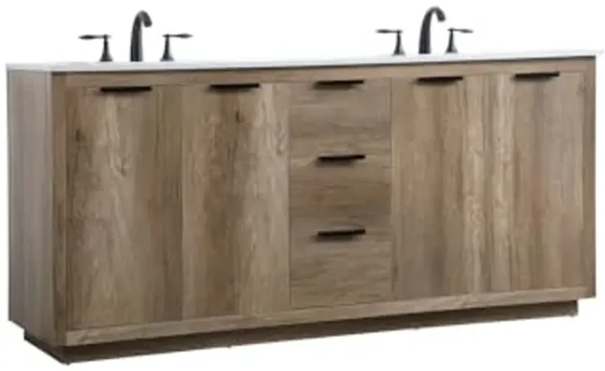 Elegant Lighting 72 Inch Double Bathroom Vanity in Natural Oak