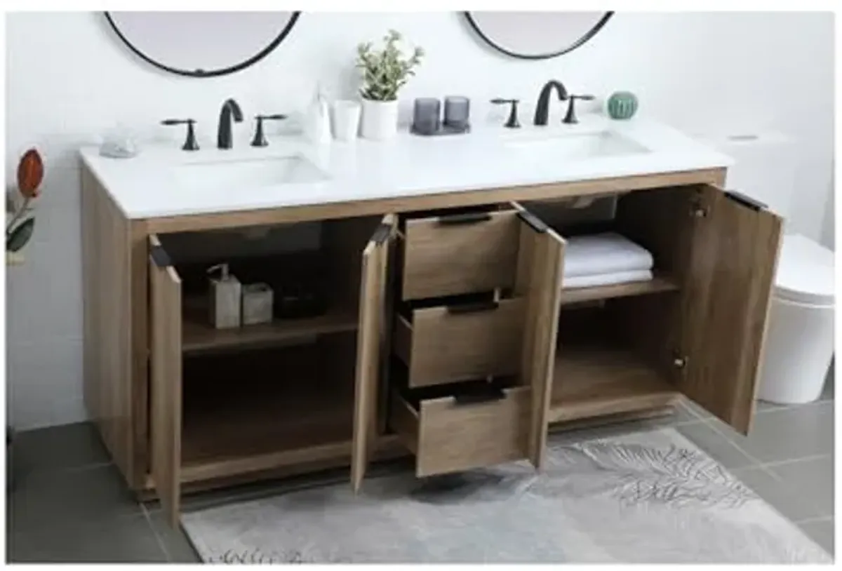 Elegant Lighting 72 Inch Double Bathroom Vanity in Natural Oak