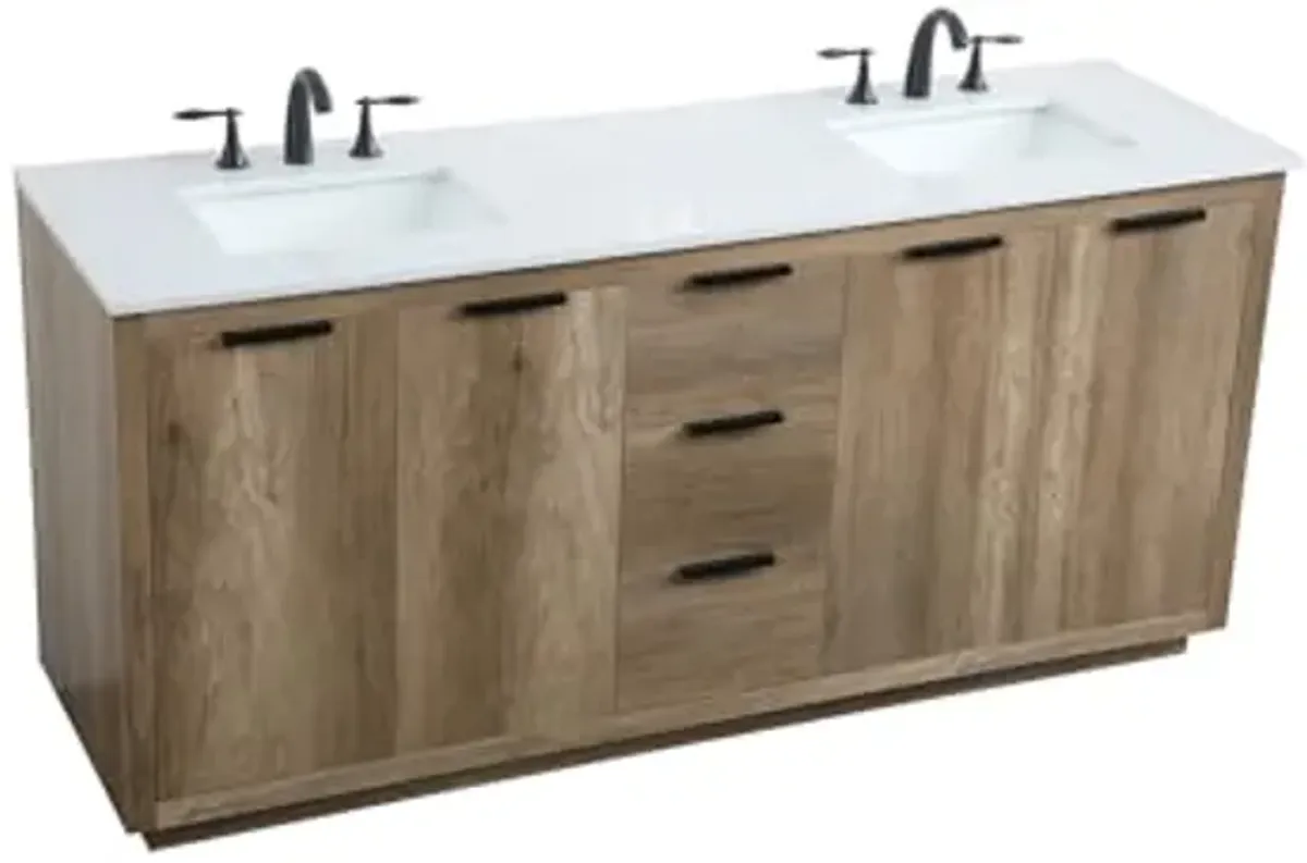 Elegant Lighting 72 Inch Double Bathroom Vanity in Natural Oak