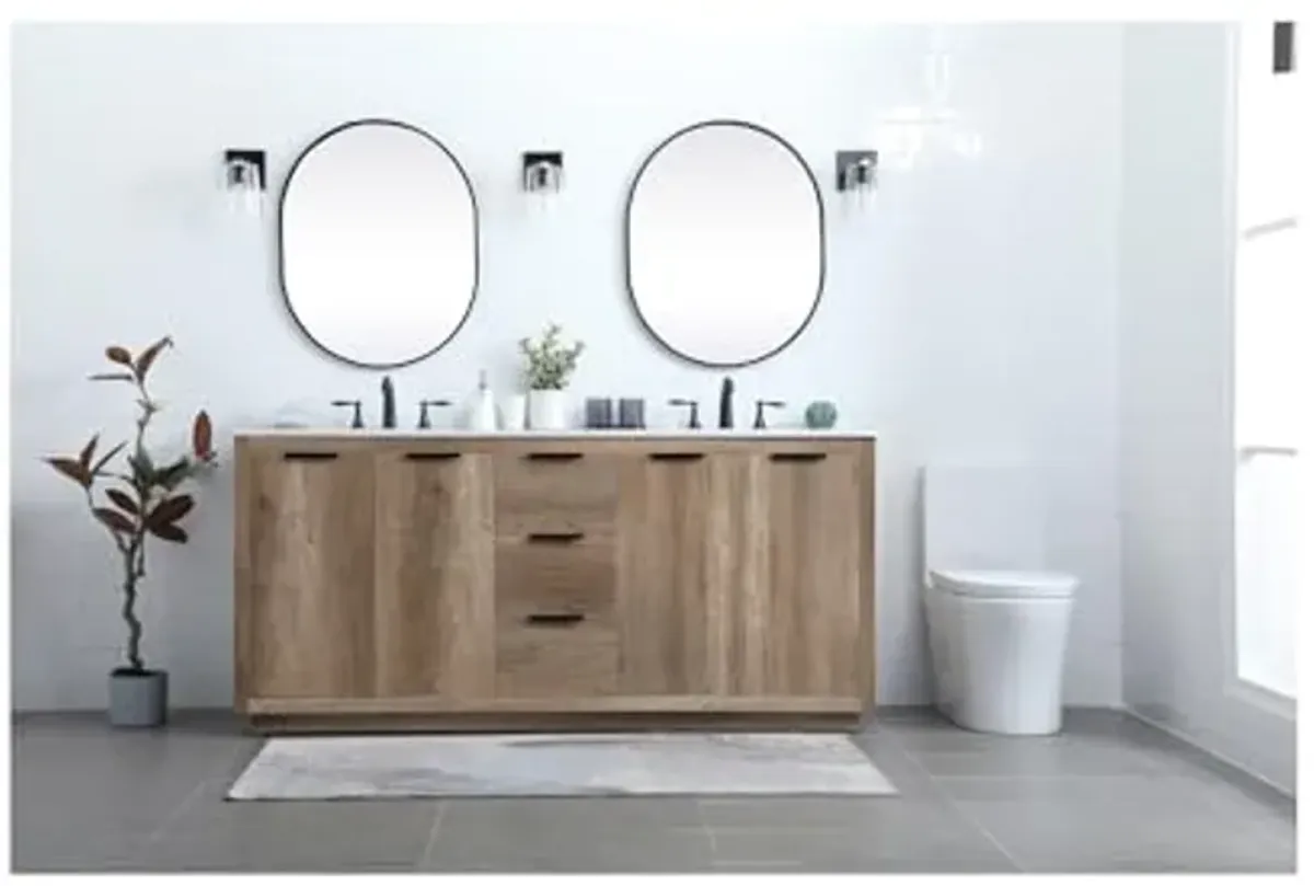 Elegant Lighting 72 Inch Double Bathroom Vanity in Natural Oak