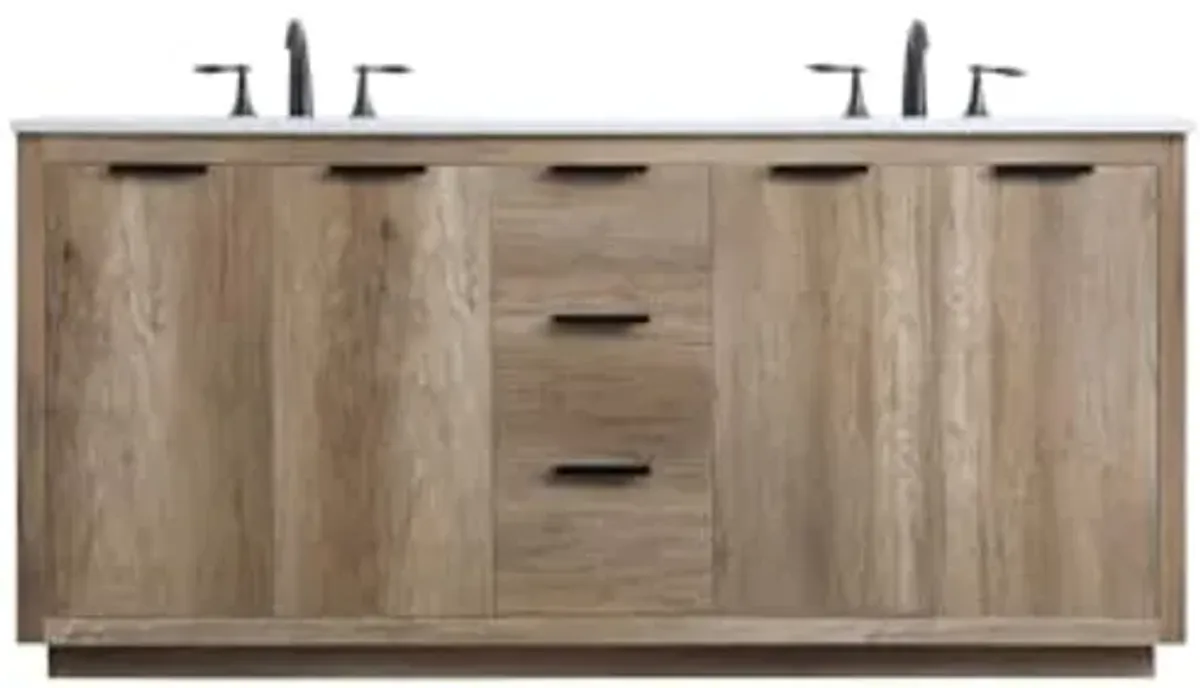 Elegant Lighting 72 Inch Double Bathroom Vanity in Natural Oak