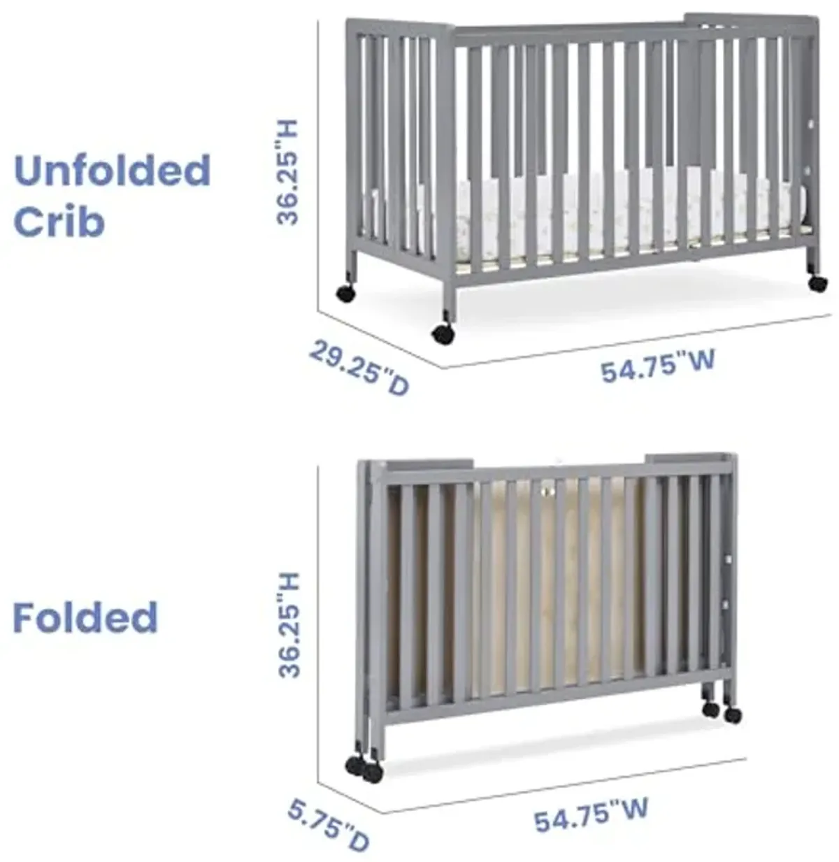 Simmons Kids Aria Full Size Portable Folding Crib - Greenguard Gold Certified, Grey