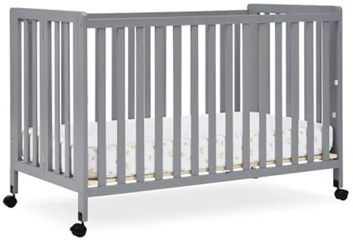 Simmons Kids Aria Full Size Portable Folding Crib - Greenguard Gold Certified, Grey