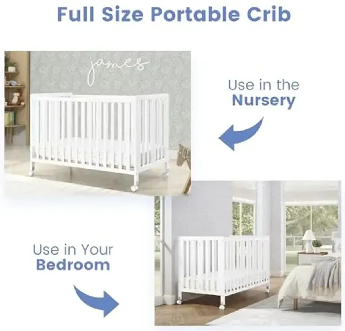Delta Children Simmons Kids Aria Full Size Portable Folding Crib - Greenguard Gold Certified, Bianca White