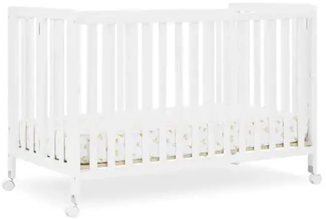 Simmons Kids Aria Full Size Portable Folding Crib - Greenguard Gold Certified, Bianca White