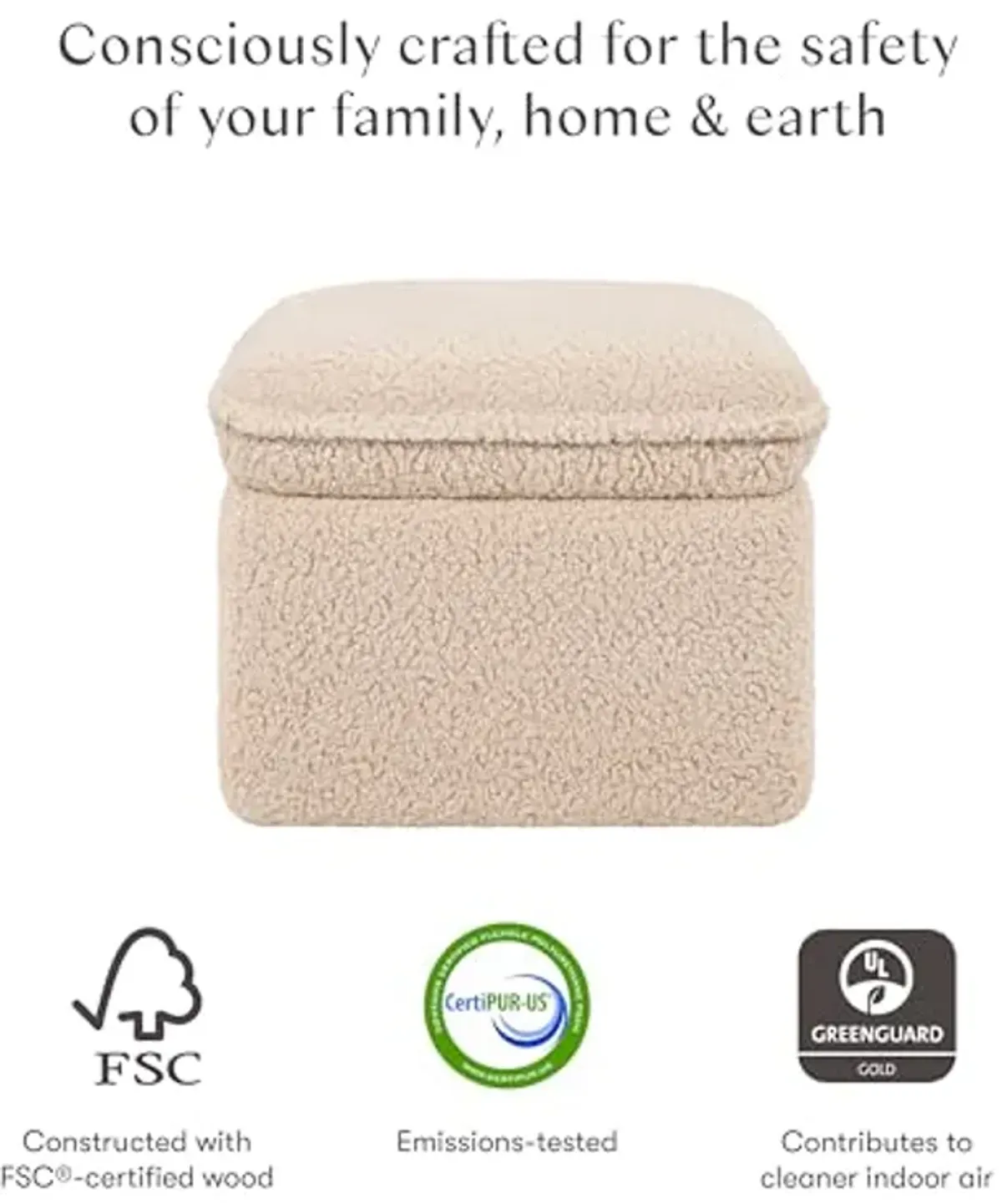 Babyletto Cali Storage Ottoman in Chai Shearling, Greenguard Gold Certified