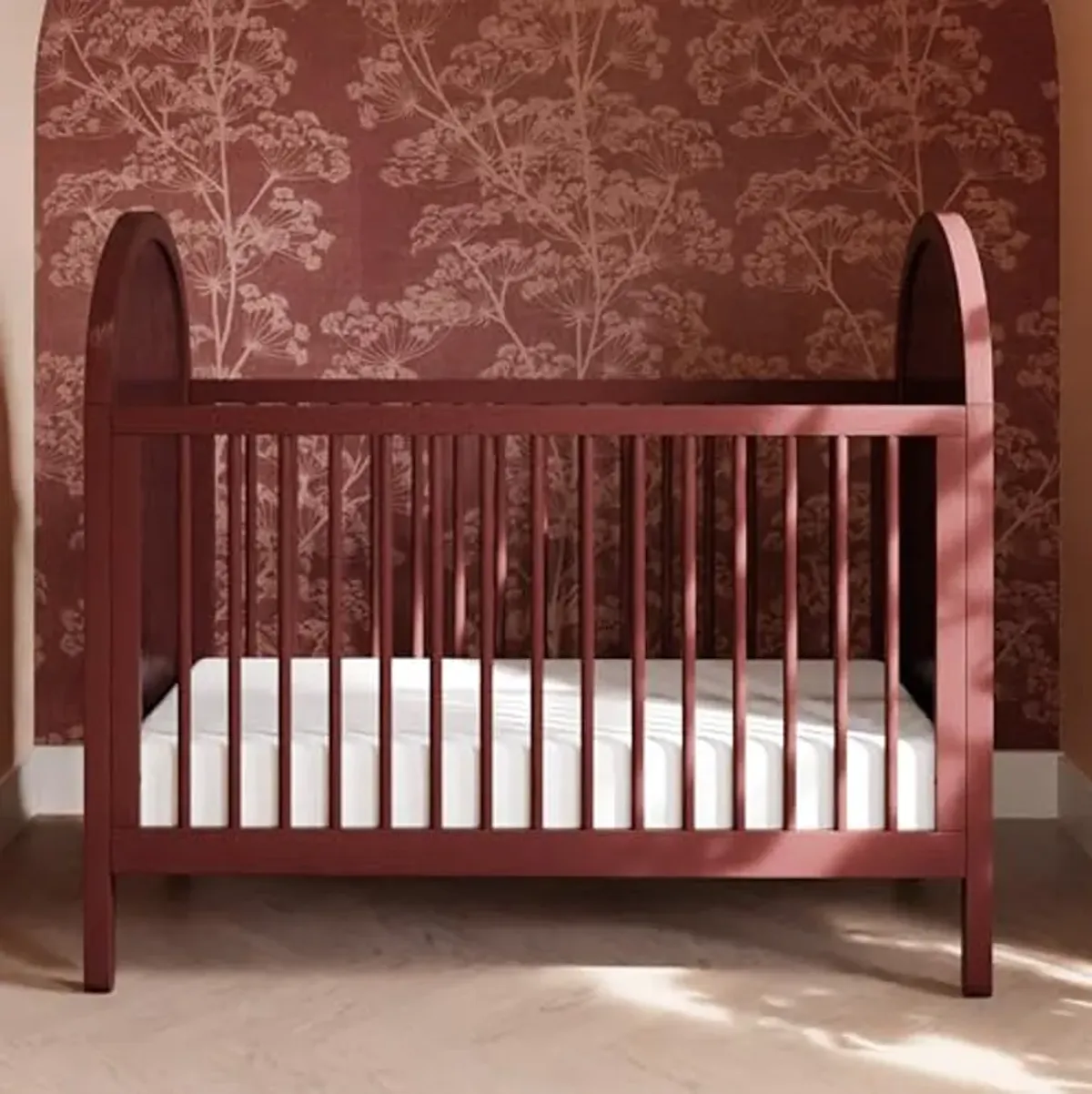 babyletto Bondi Cane 3-in-1 Convertible Crib with Toddler Bed Conversion Kit in Crimson with Natural Cane, Greenguard Gold Certified