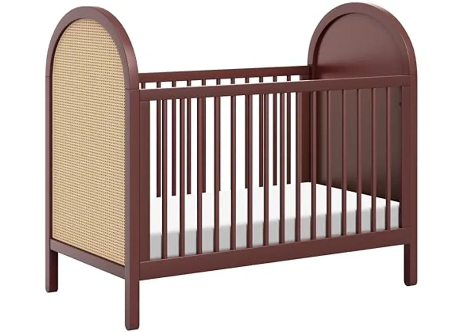 babyletto Bondi Cane 3-in-1 Convertible Crib with Toddler Bed Conversion Kit in Crimson with Natural Cane, Greenguard Gold Certified