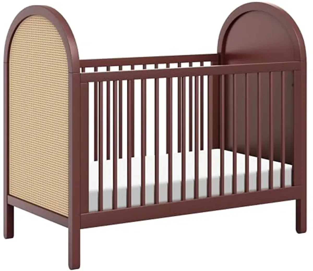 babyletto Bondi Cane 3-in-1 Convertible Crib with Toddler Bed Conversion Kit in Crimson with Natural Cane, Greenguard Gold Certified