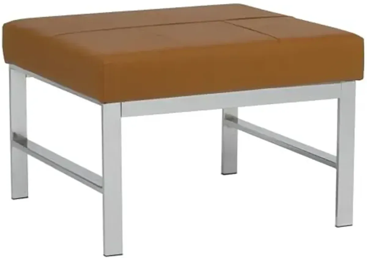 Studio Designs Home Atlas Mid Century Modern Square Ottoman Blended Leather, Chrome/Caramel