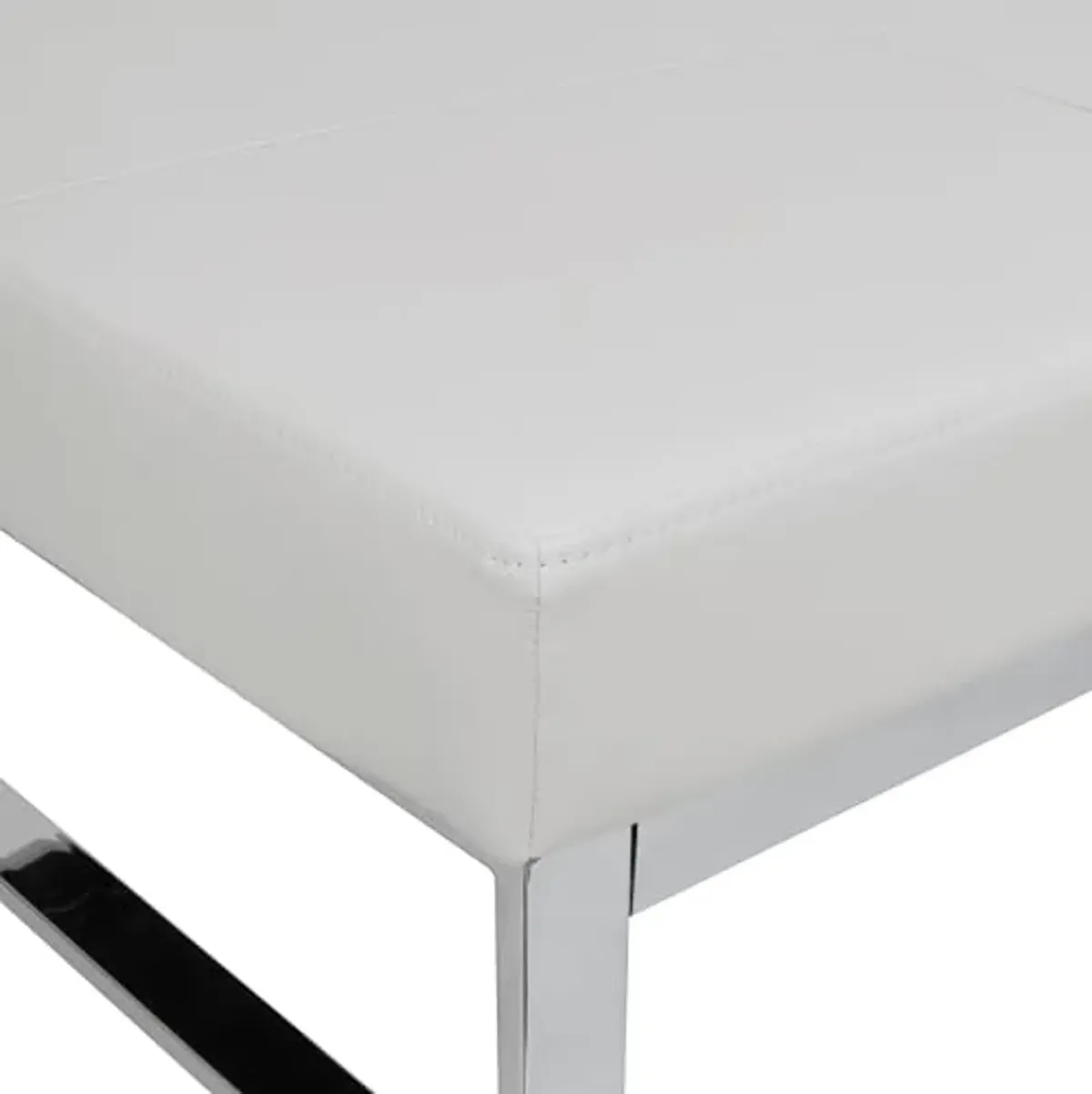 Studio Designs Home Atlas Mid Century Modern Square Ottoman Blended Leather, Chrome/White