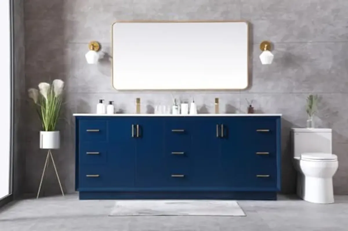 Elegant Lighting VF19684D Hayes 84" Free Standing Double Basin Vanity Set with Cabinet and Marble Vanity Top - Blue