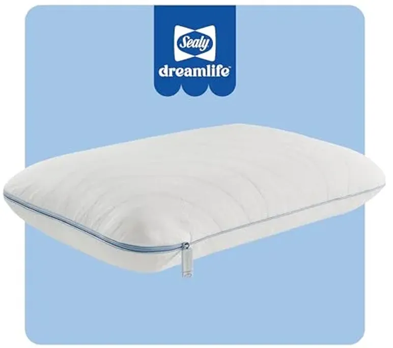 Sealy Dreamlife King Size Memory Foam Cooling Pillow with Surface Guard Technology, Removable Machine-Washable Cover, 1 Year Limited Warranty, White