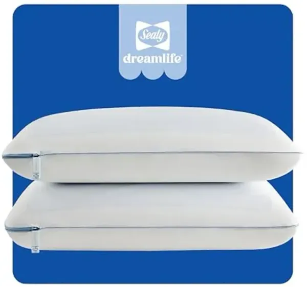 Sealy Dreamlife US Standard Size Memory Foam Cooling Pillow with SealyChill Cooling Gel, Removable Machine-Washable Cover, Made in The USA (2 Pack)