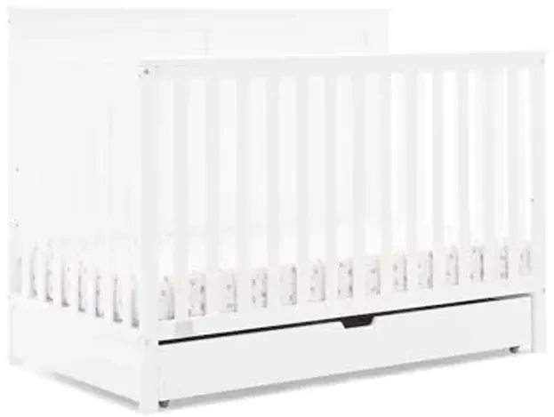 Simmons Kids Logan 6-in-1 Convertible Crib with Underdrawer - Greenguard Gold Certified, Bianca White