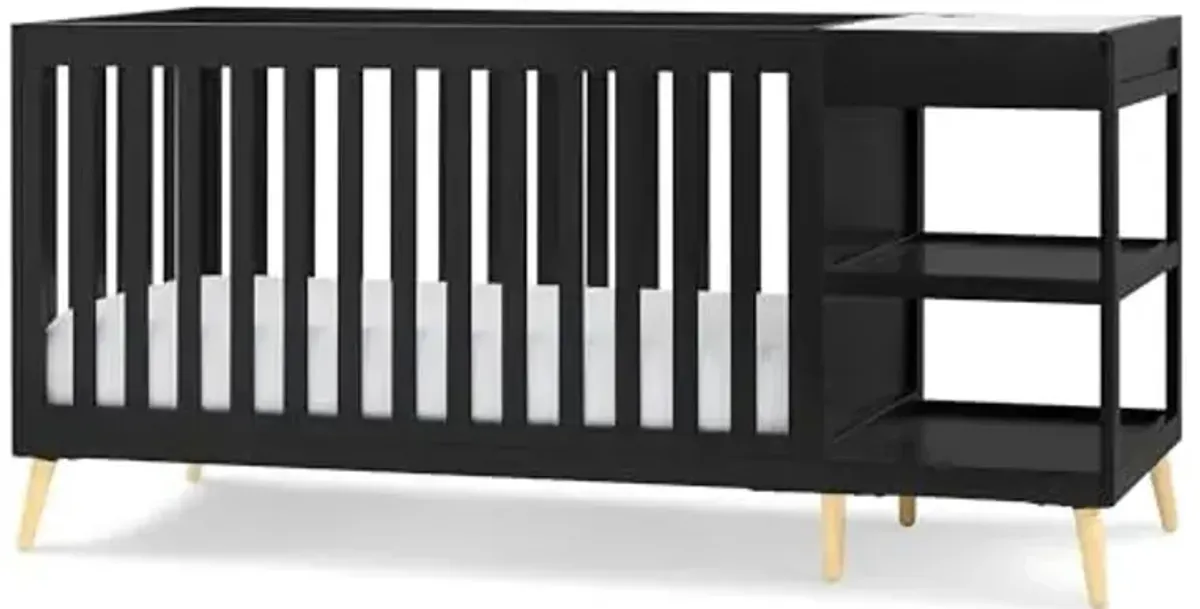 Delta Children Essex 4-in-1 Convertible Crib and Changer, Black Ebony w/Natural Knobs