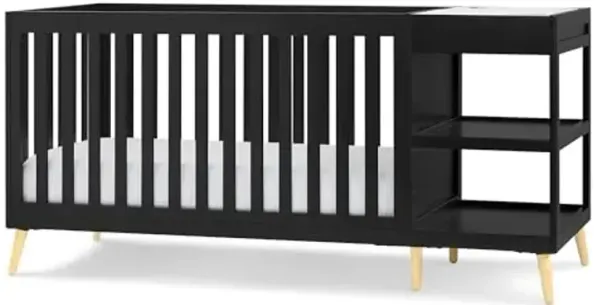 Delta Children Essex 4-in-1 Convertible Crib and Changer, Black Ebony w/Natural Knobs