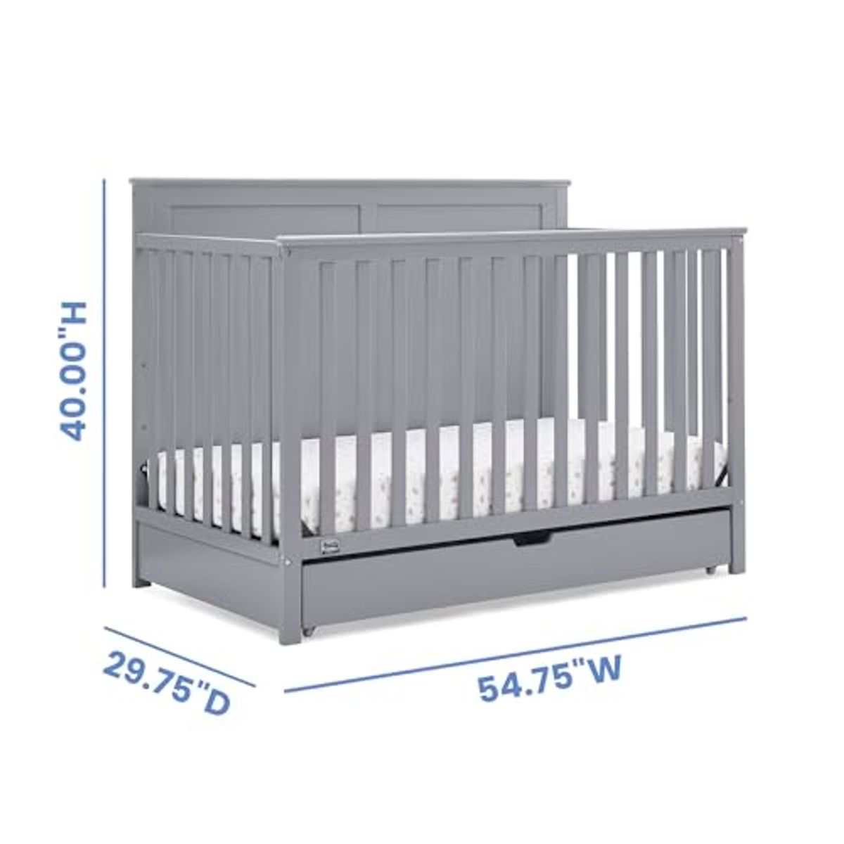 Simmons Kids Logan 6-in-1 Convertible Crib with Underdrawer - Greenguard Gold Certified, Grey