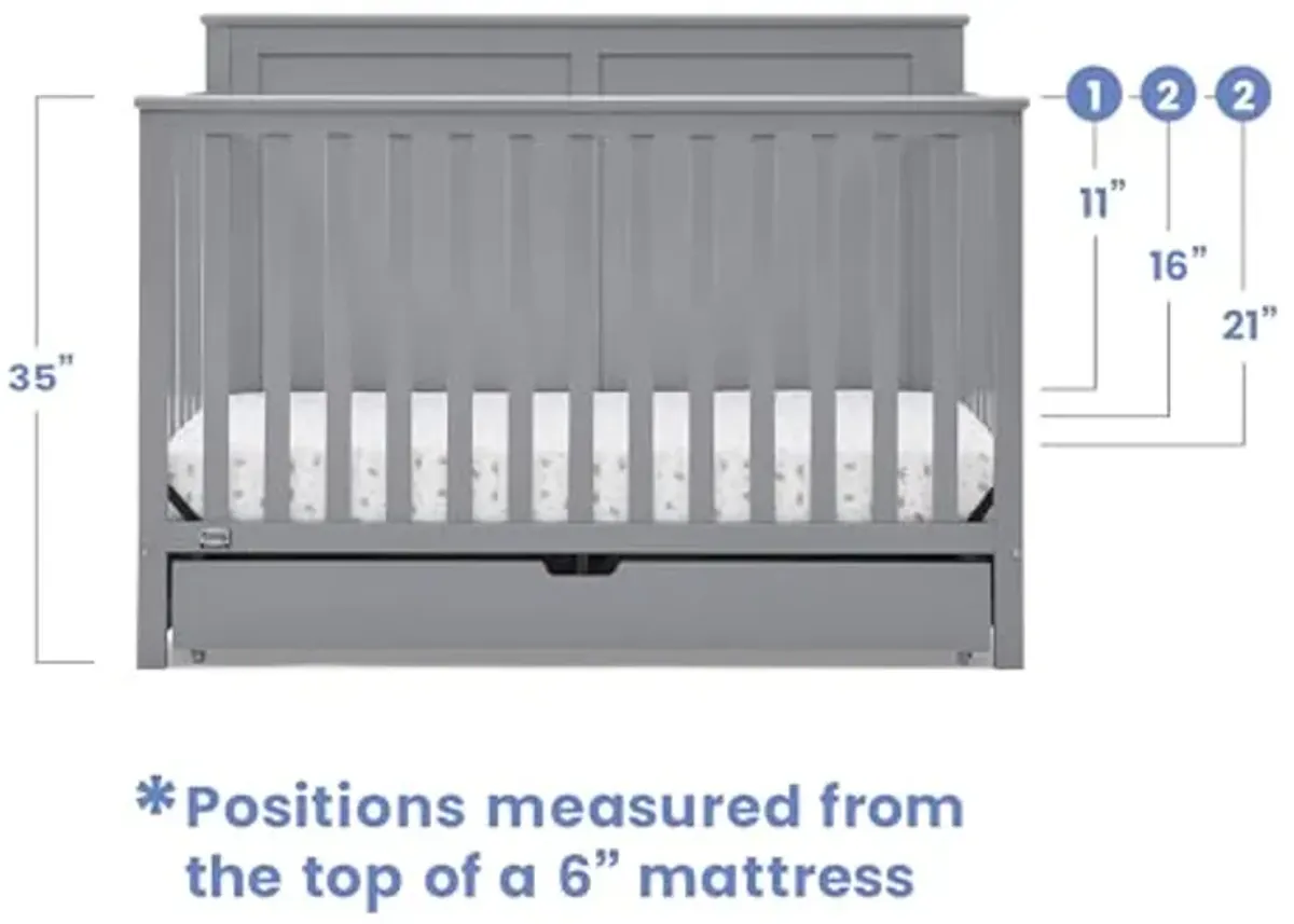 Simmons Kids Logan 6-in-1 Convertible Crib with Underdrawer - Greenguard Gold Certified, Grey