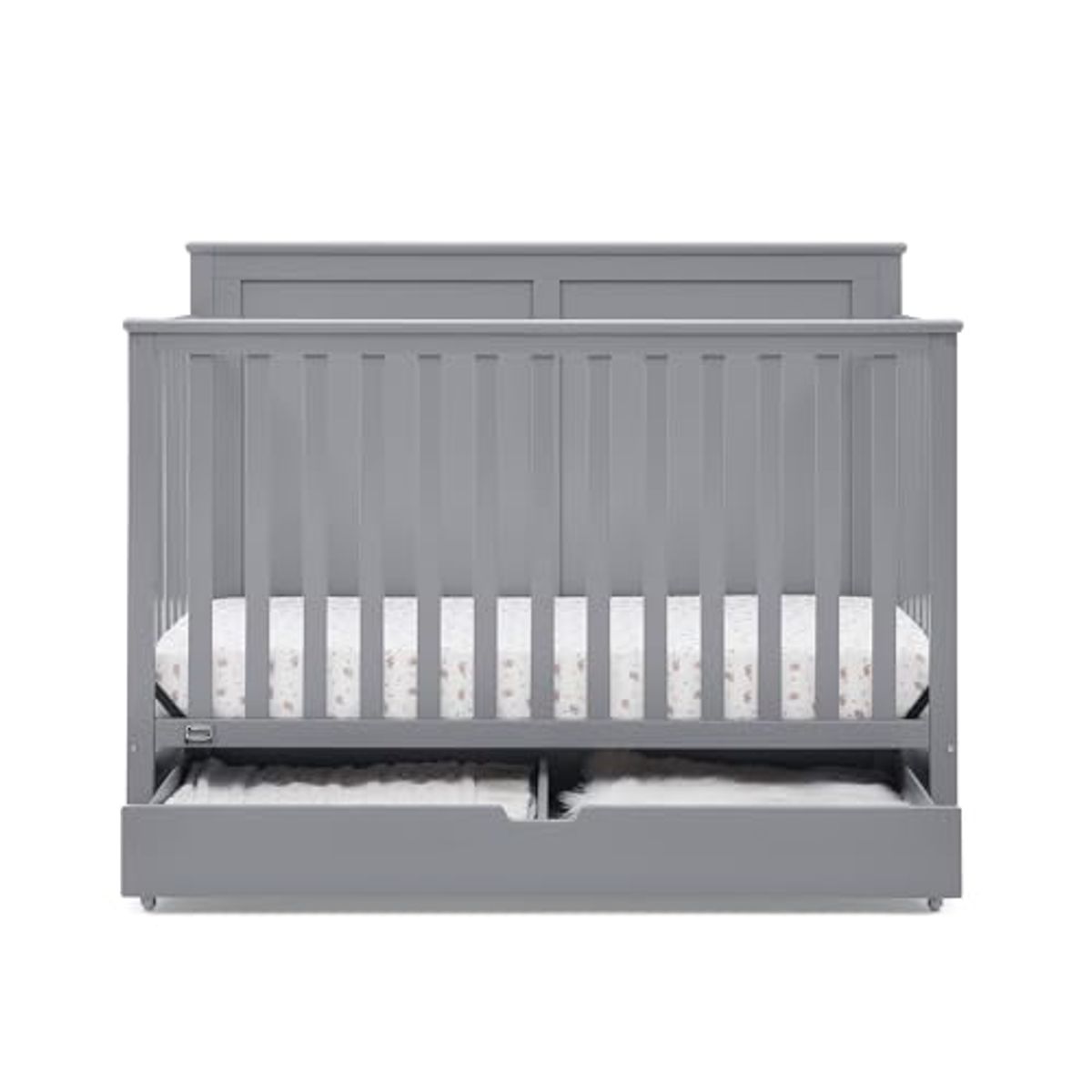 Simmons Kids Logan 6-in-1 Convertible Crib with Underdrawer - Greenguard Gold Certified, Grey