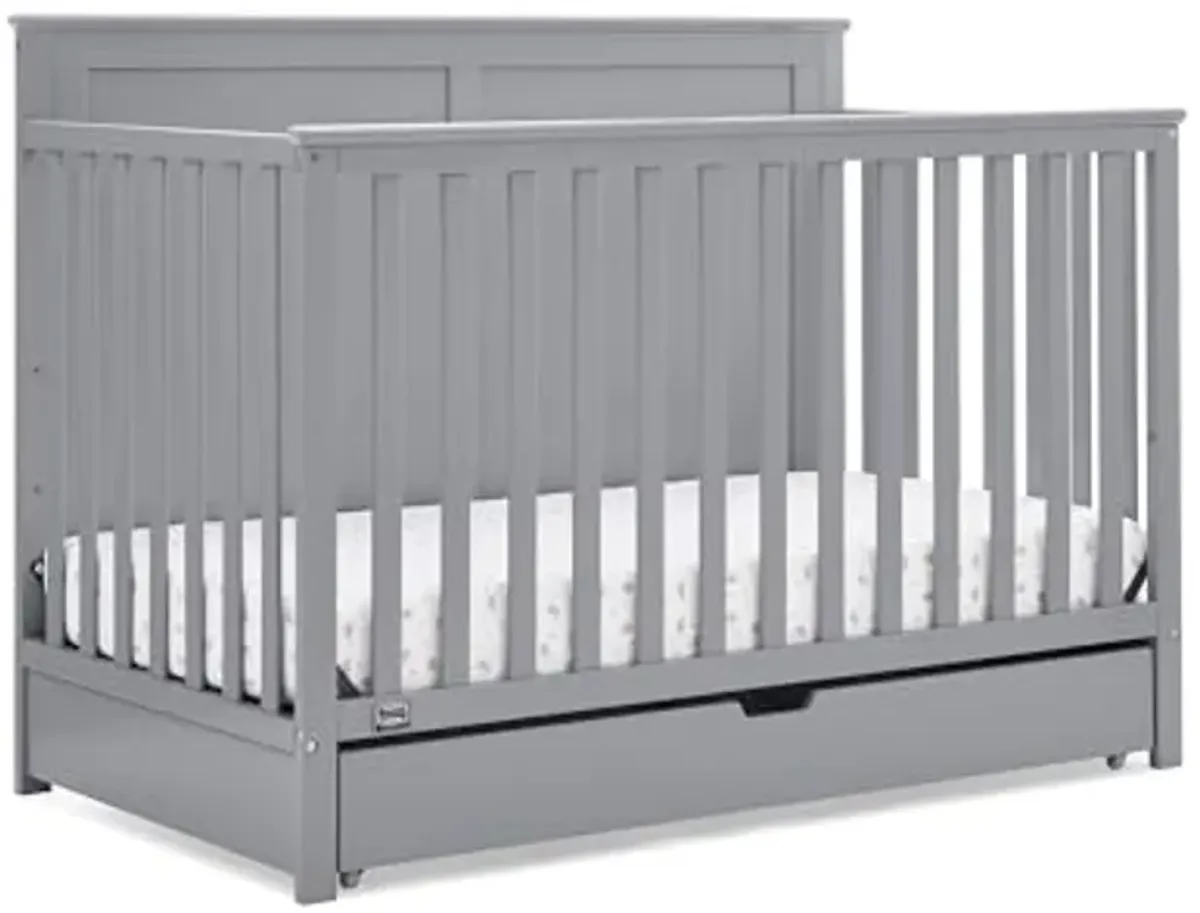 Simmons Kids Logan 6-in-1 Convertible Crib with Underdrawer - Greenguard Gold Certified, Grey