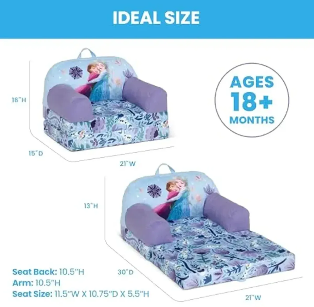 Delta Children - Disney Frozen Cozee Buddy Flip-Out Kids Chair, Purple