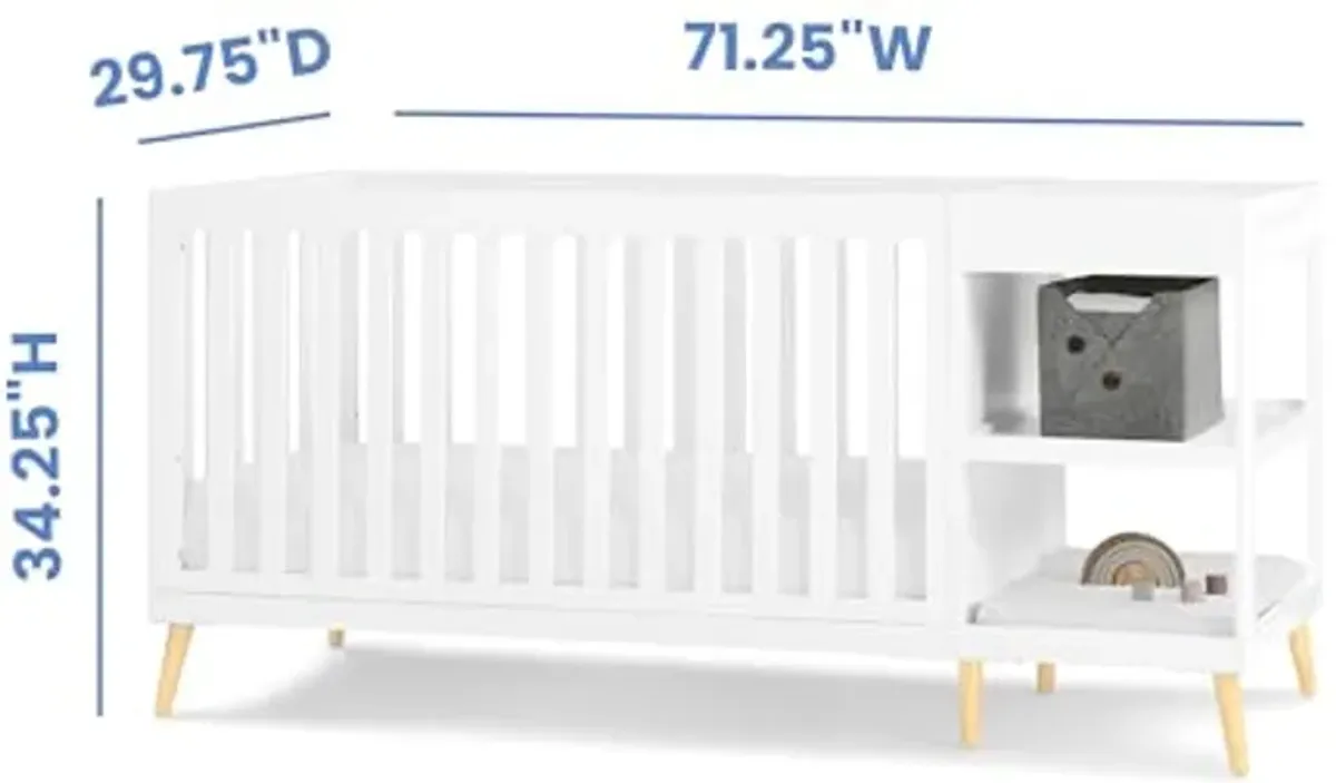 Delta Children Essex 4-in-1 Convertible Crib and Changer, Bianca White w/Natural