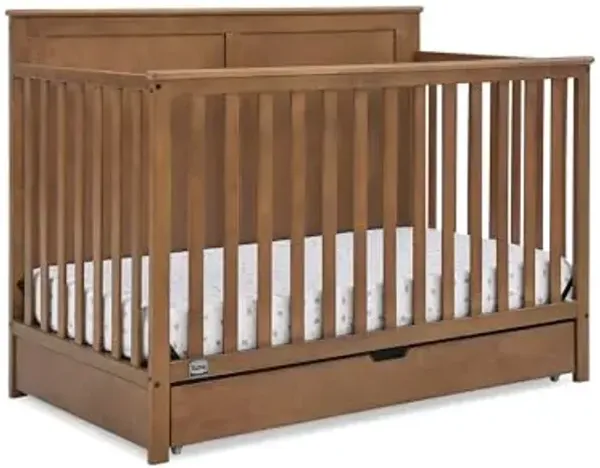 Simmons Kids Logan 6-in-1 Convertible Crib with Underdrawer - Greenguard Gold Certified, Chestnut