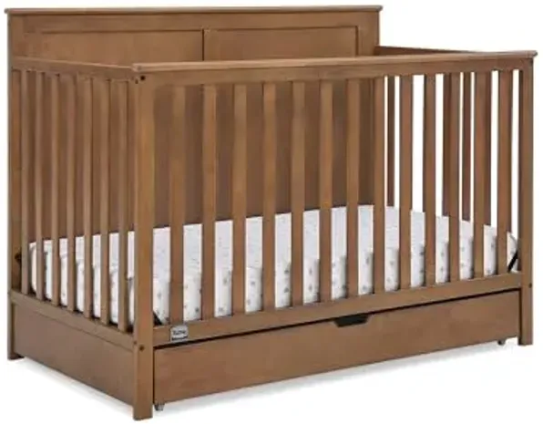 Simmons Kids Logan 6-in-1 Convertible Crib with Underdrawer - Greenguard Gold Certified, Chestnut