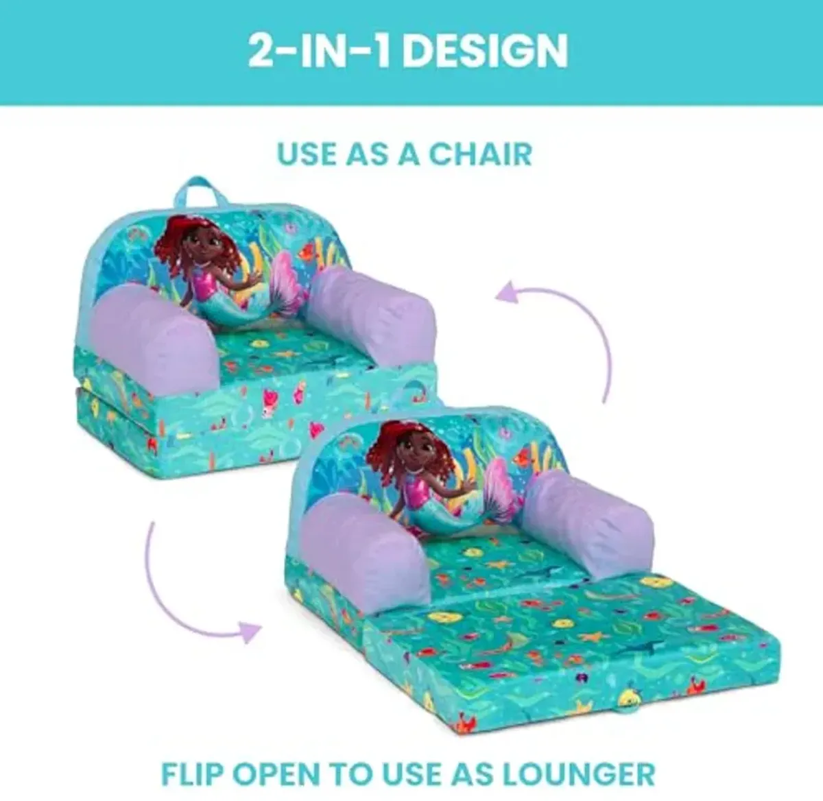 Delta Children - Disney Junior’s Ariel Cozee Buddy Flip-Out Kids Chair, Blue