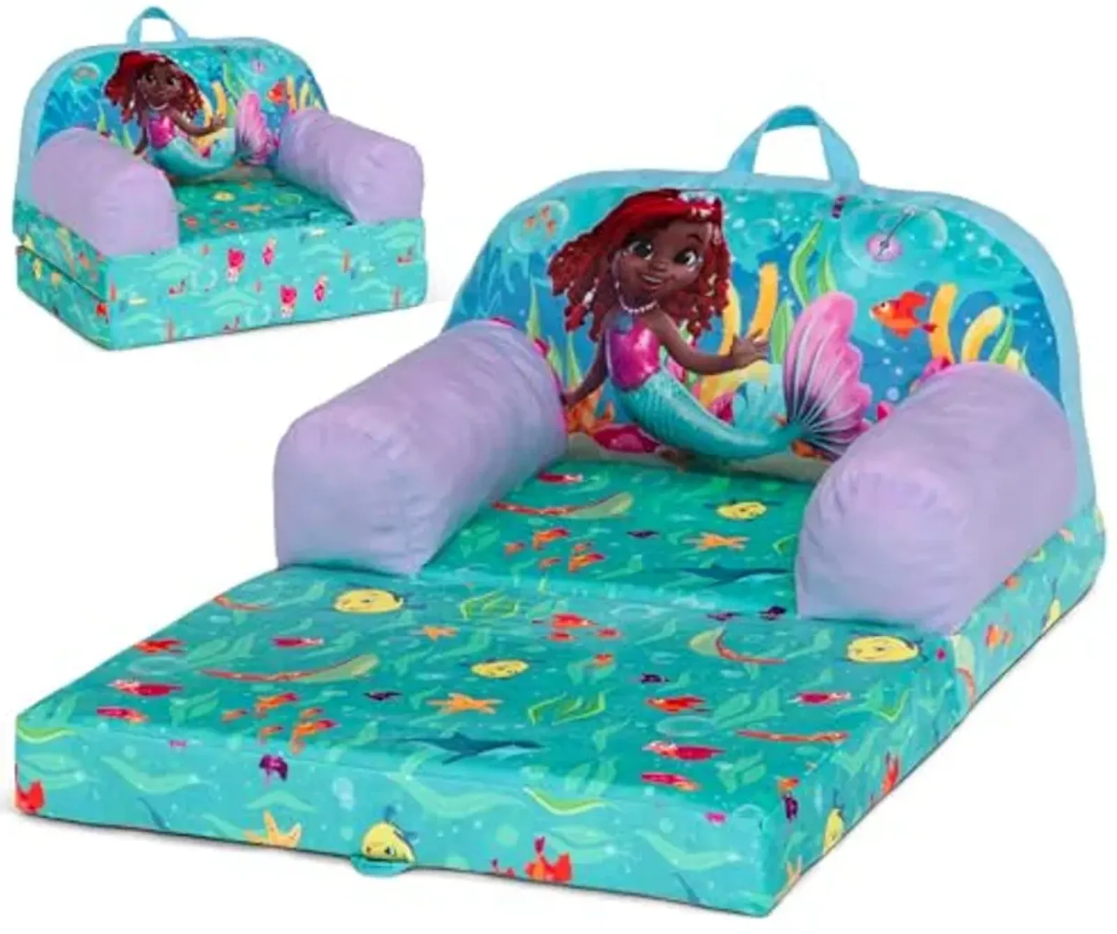 Delta Children - Disney Junior’s Ariel Cozee Buddy Flip-Out Kids Chair, Blue