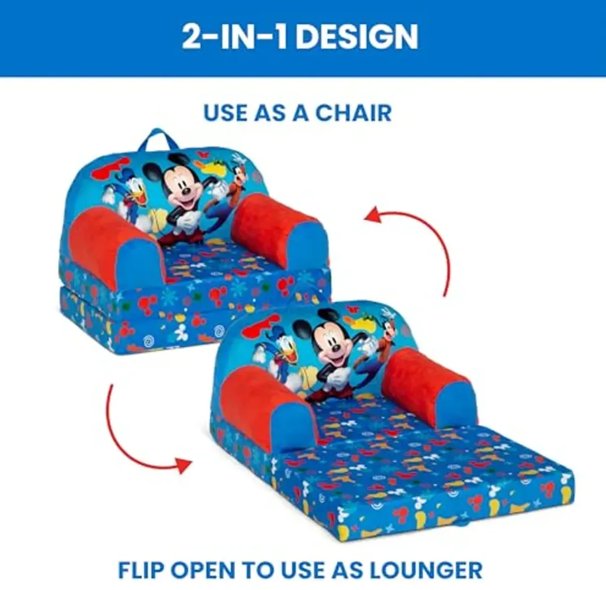 Delta Children - Mickey Mouse Cozee Buddy Flip-Out Kids Chair, Blue