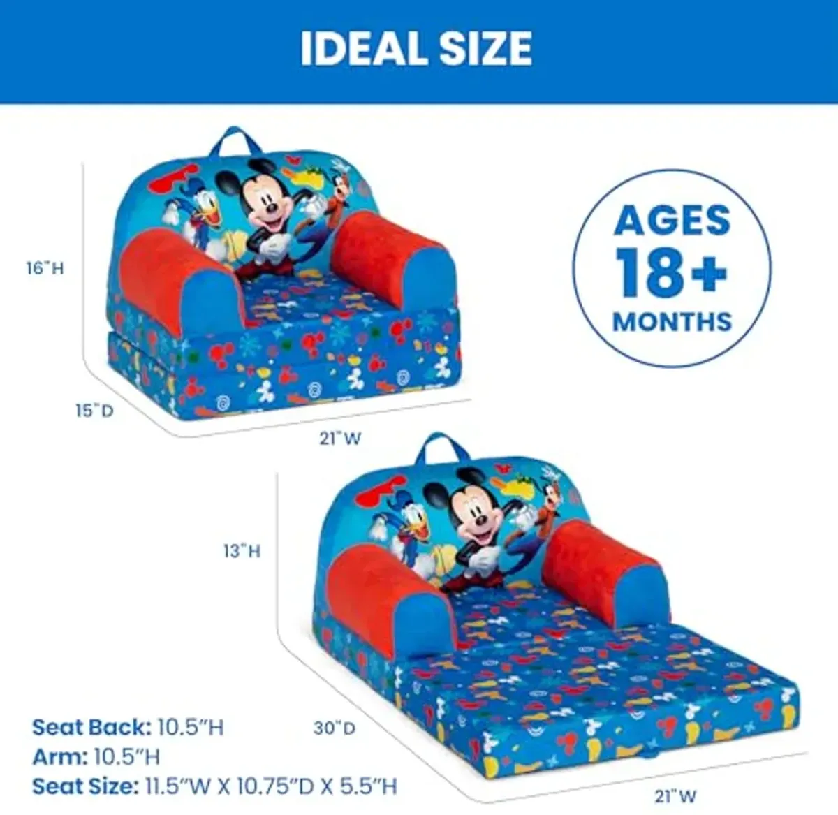 Delta Children - Mickey Mouse Cozee Buddy Flip-Out Kids Chair, Blue