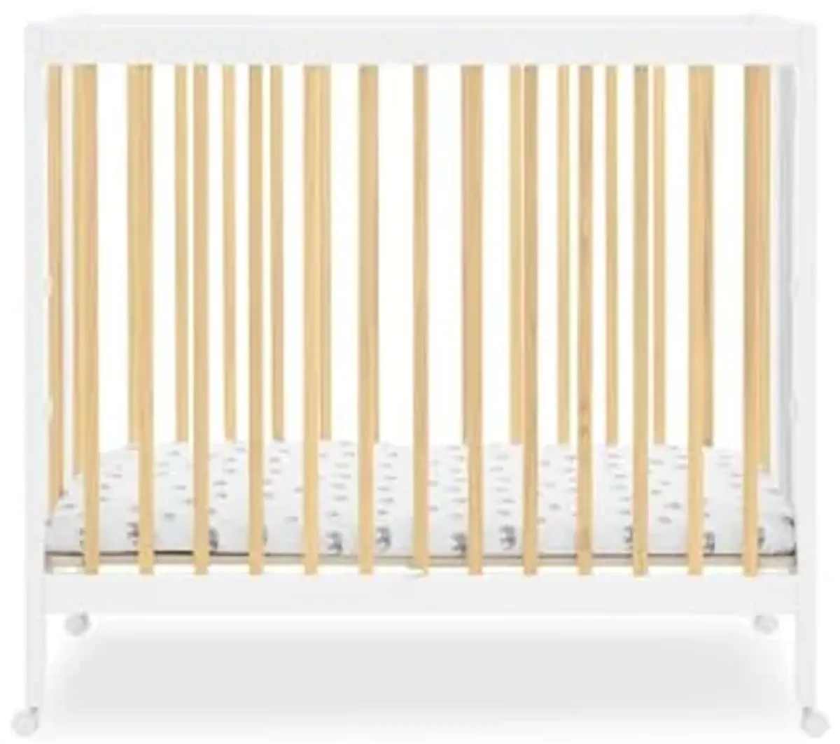 Delta Children Mia Portable Folding Mini Crib with 1.5-Inch Mattress - Greenguard Gold Certified, Bianca White/Natural