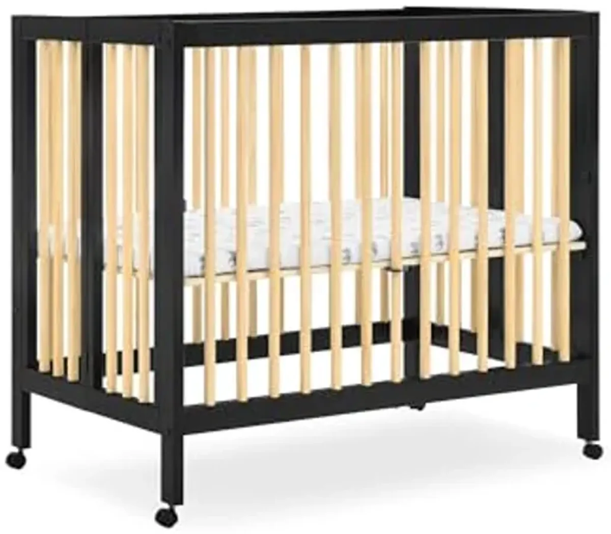 Delta Children Mia Portable Folding Mini Crib with 1.5-Inch Mattress - Greenguard Gold Certified, Ebony Black/Natural