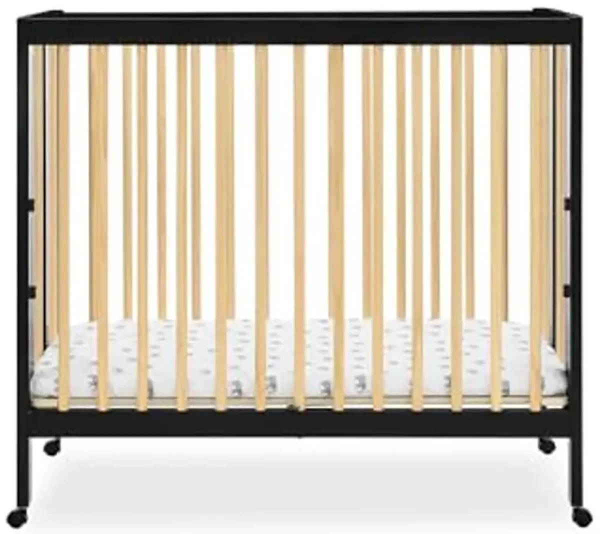 Delta Children Mia Portable Folding Mini Crib with 1.5-Inch Mattress - Greenguard Gold Certified, Ebony Black/Natural