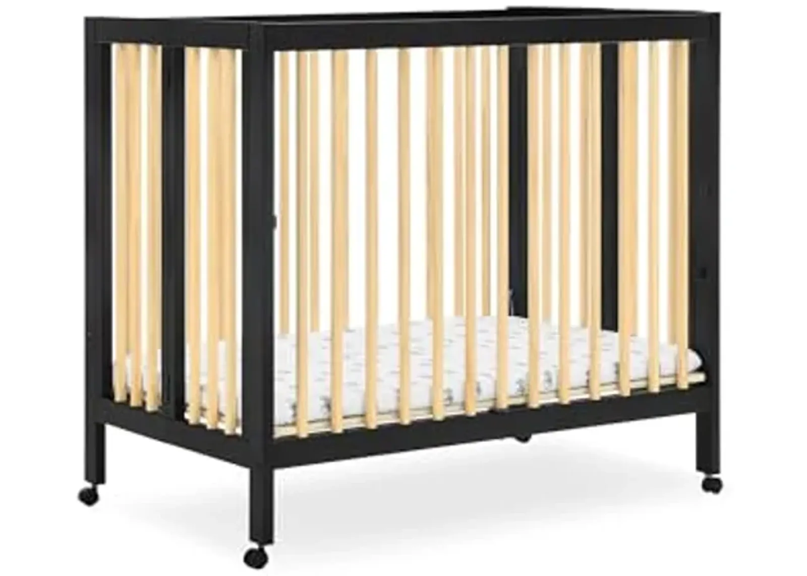 Delta Children Mia Portable Folding Mini Crib with 1.5-Inch Mattress - Greenguard Gold Certified, Ebony Black/Natural