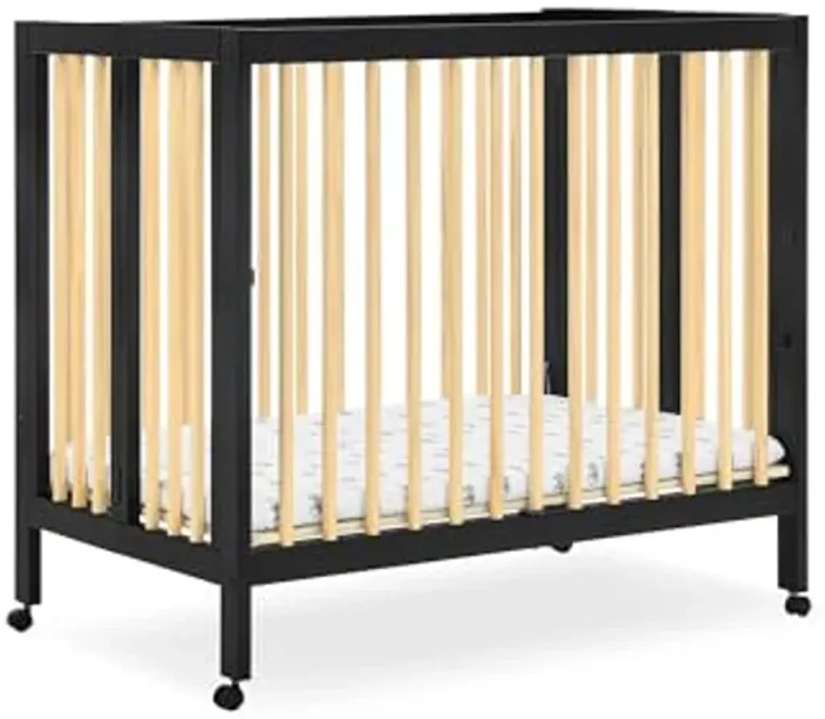 Delta Children Mia Portable Folding Mini Crib with 1.5-Inch Mattress - Greenguard Gold Certified, Ebony Black/Natural