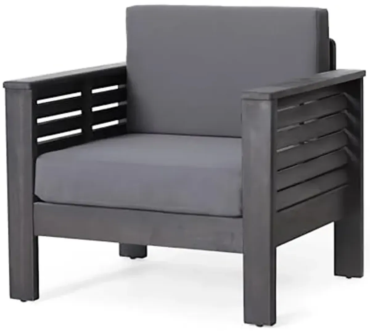 Christopher Knight Home Louver Outdoor Acacia Wood Club Chairs with Cushions, 32 "W x 27.75 "D x 27.75 "H, Dark Gray