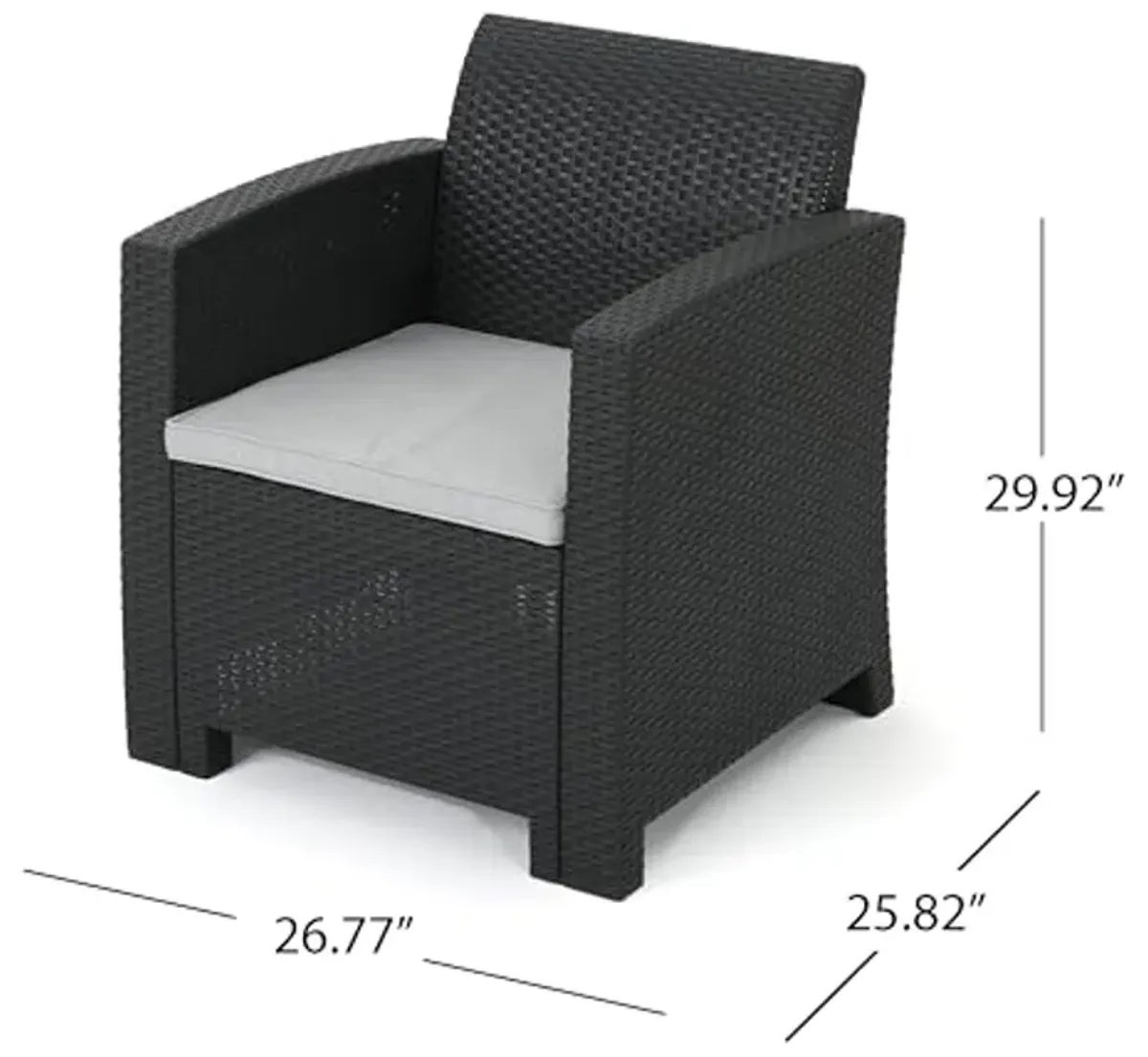 Christopher Knight Home Johns Outdoor Faux Wicker Club Chair, 26.5 "W x 26 "D x 30 "H, Gray, Light Gray