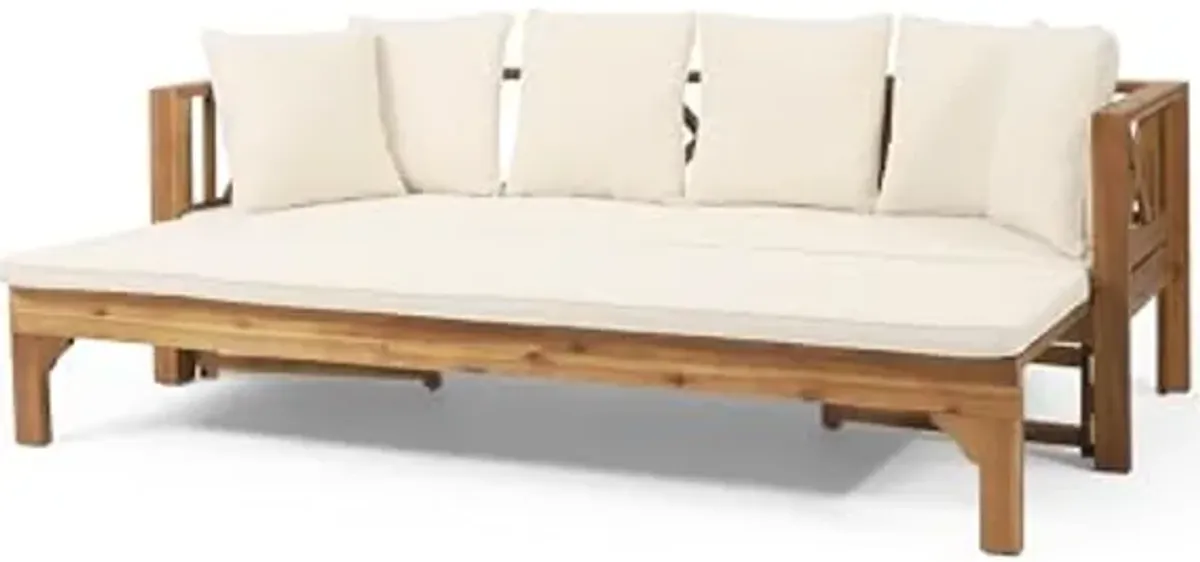 Christopher Knight Home Varney Outdoor Extendable Acacia Wood Daybed Sofa, Teak and Beige