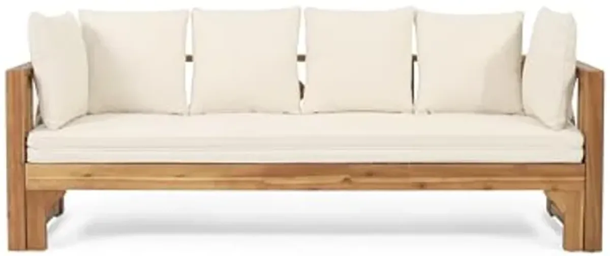 Christopher Knight Home Varney Outdoor Extendable Acacia Wood Daybed Sofa, Teak and Beige