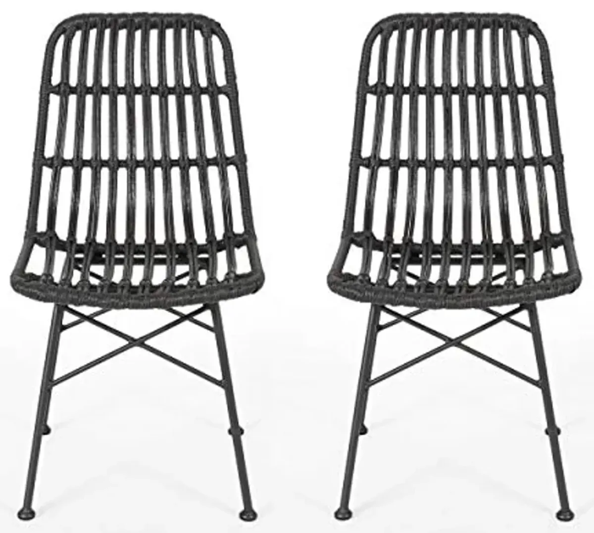 Christopher Knight Home Assisi Indoor Wicker Dining Chairs (Set of 2), Gray and Black