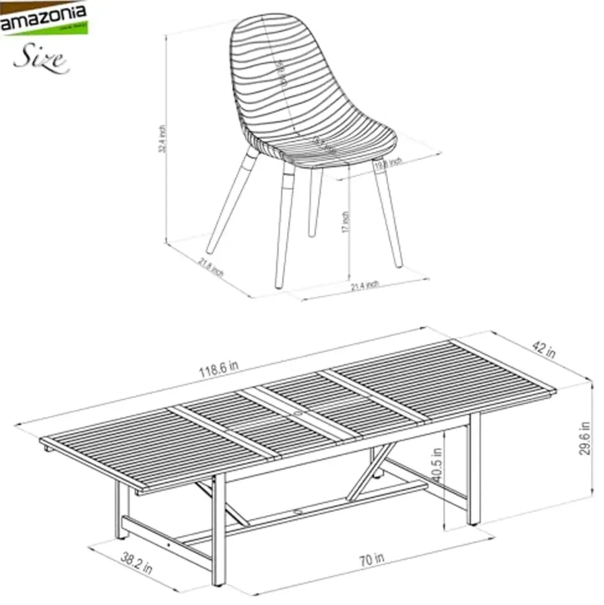 Amazonia Finish Rectangular Extendable Table and 12 Chairs Patio Dining Set, 13-Piece, gray