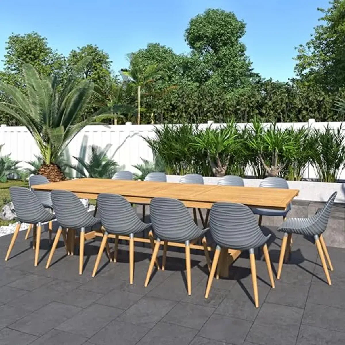 Amazonia Finish Rectangular Extendable Table and 12 Chairs Patio Dining Set, 13-Piece, gray