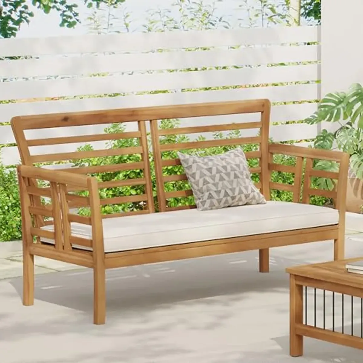 Christopher Knight Home Caydon Outdoor Acacia Wood Loveseat with Cushions, 58.75 "W x 25 "D x 33 "H, Brown + Cream