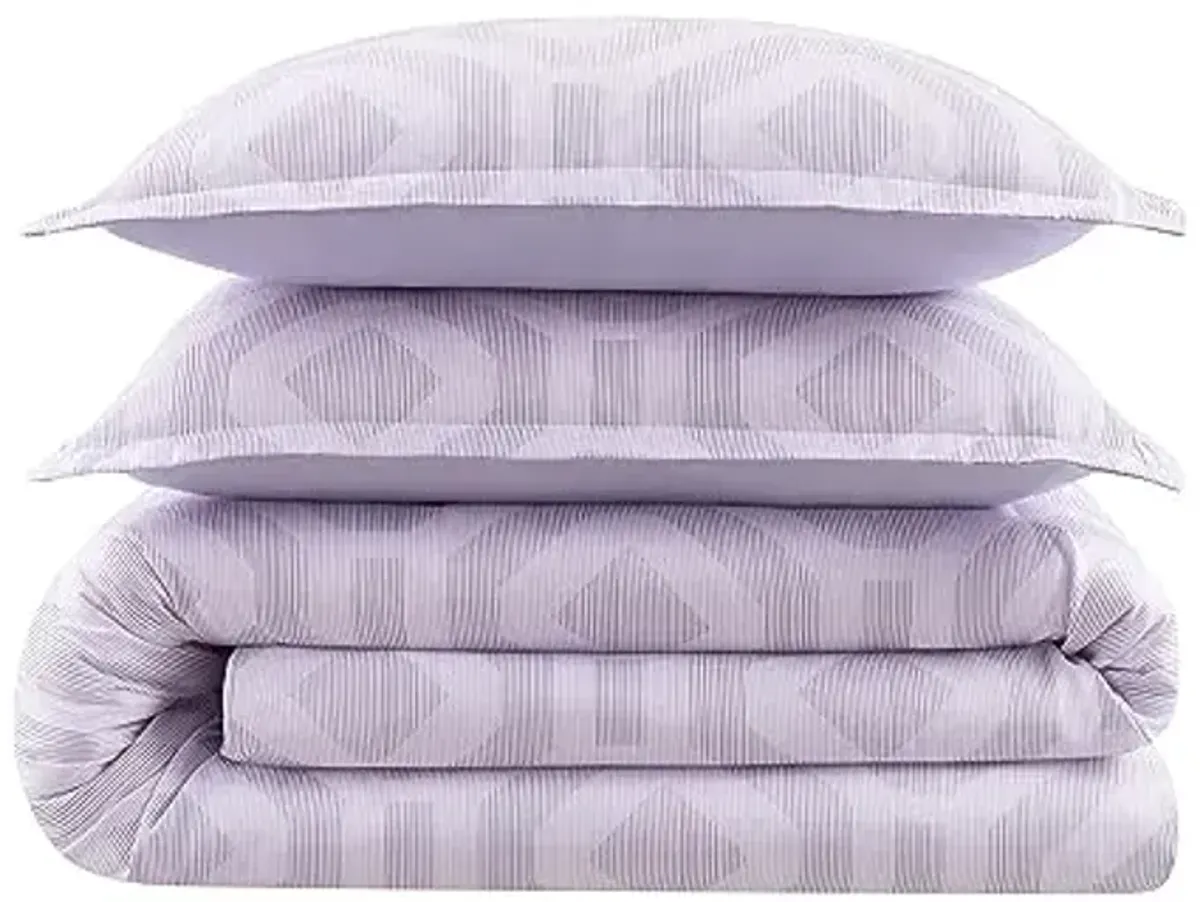 Serta Simply Clean Skyler Soft Modern 2 Piece Geometric Comforter Set with Pillow Case for All Season, Twin/Twin XL, Lavender (Pack of 2)