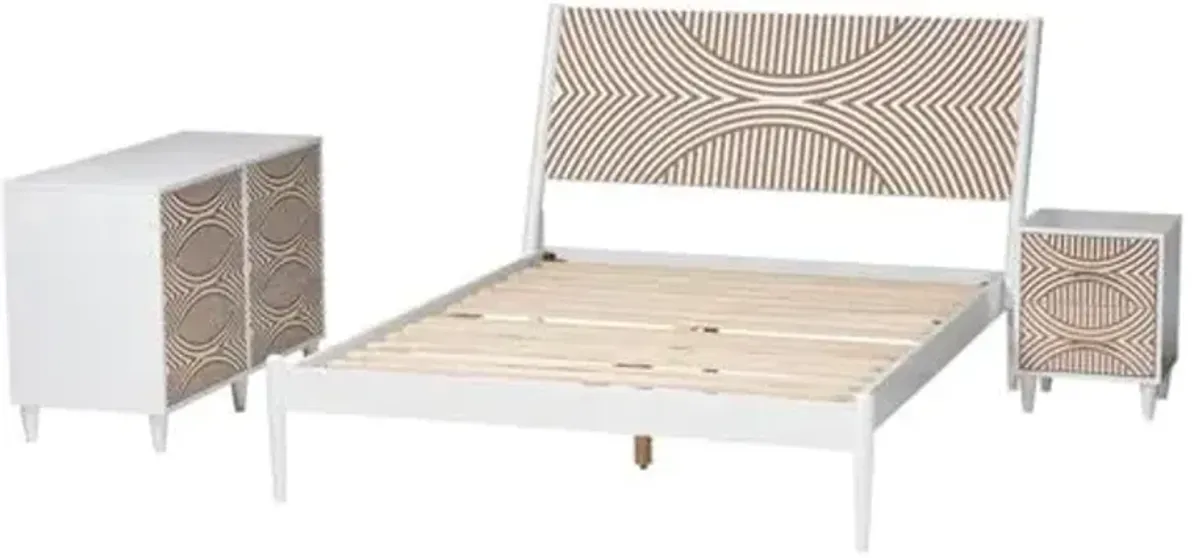 Baxton Studio Louetta White Caved Contrasting Queen Size 3-Piece Bedroom Set
