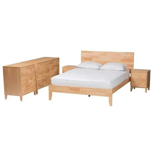 Baxton Studio Hosea Carved Honeycomb Natural King Size 5-Piece Bedroom Set